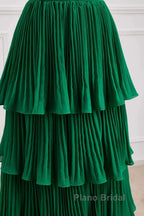 Hunter Green A-Line Chiffon Strapless Layers Long Formal Prom Dresses Formal Evening Dresses