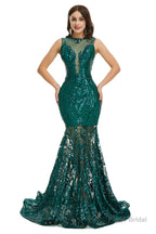 Sequins Sleeveless Floor Length Crew Neck Prom Dresses