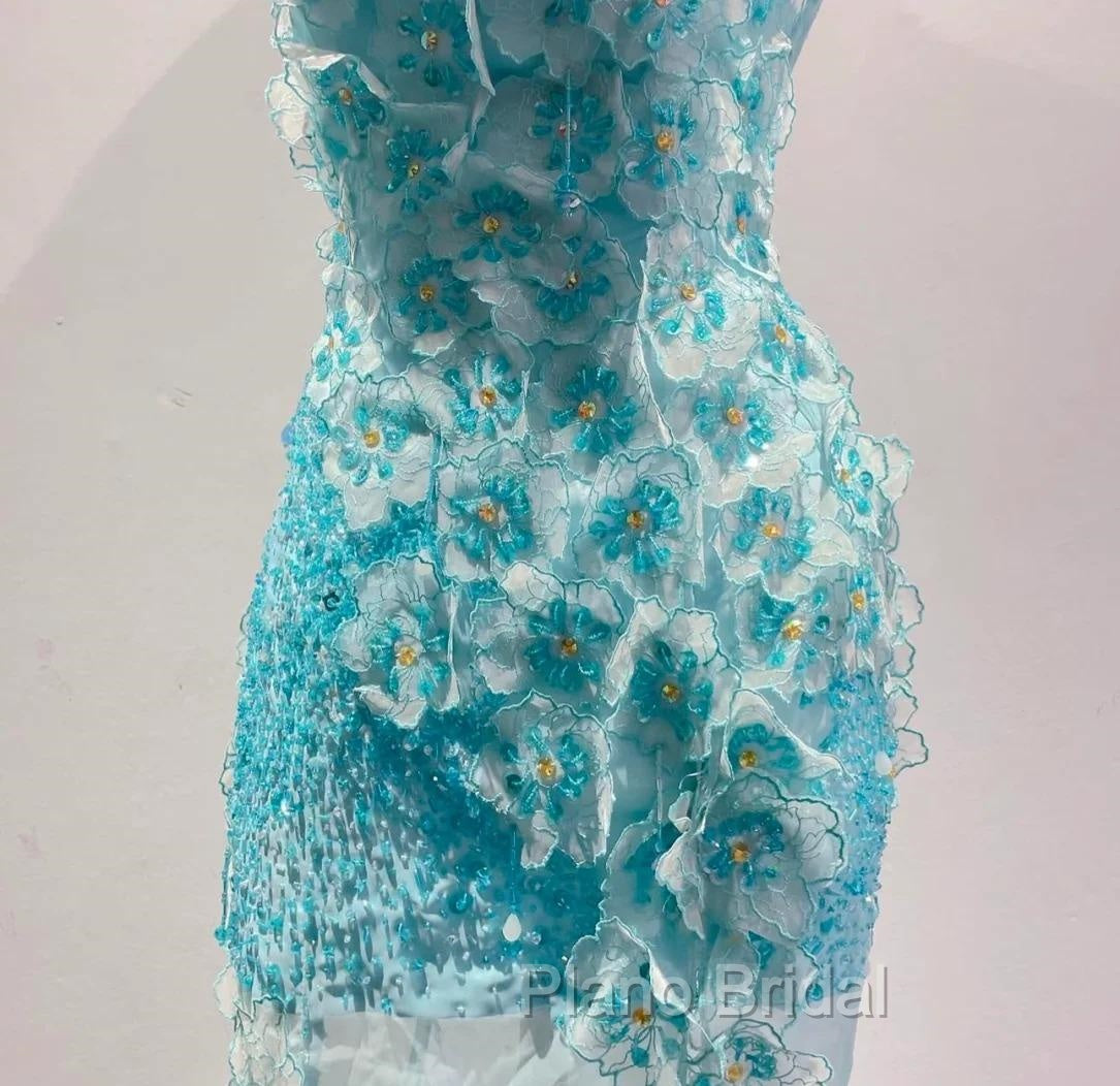 Ice Blue Ombre Mermaid Strapless Chiffon Long Wedding Dresses With Appliques And Beading Formal Formal Prom Dresses