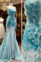 Ice Blue Ombre Mermaid Strapless Chiffon Long Wedding Dresses With Appliques And Beading Formal Formal Prom Dresses