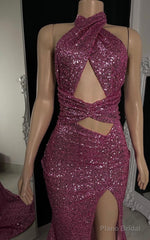 unique halter sequins mermaid prom dress black girls slay