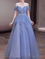 A-Line Prom Dresses Sparkle & Shine Dresses Wedding Guest Birthday Floor Length Sleeveless Off Shoulder Tulle with Sequin Dresses