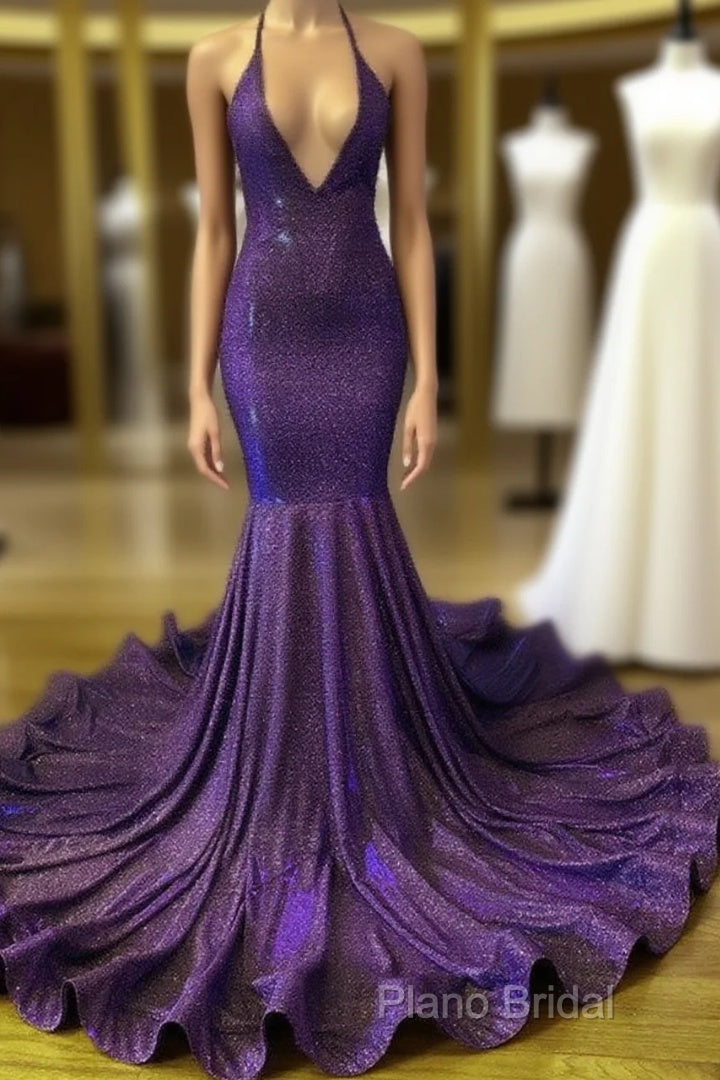 Iridescent Formal Prom Dresses Mermaid V-Neck Open Back Main image