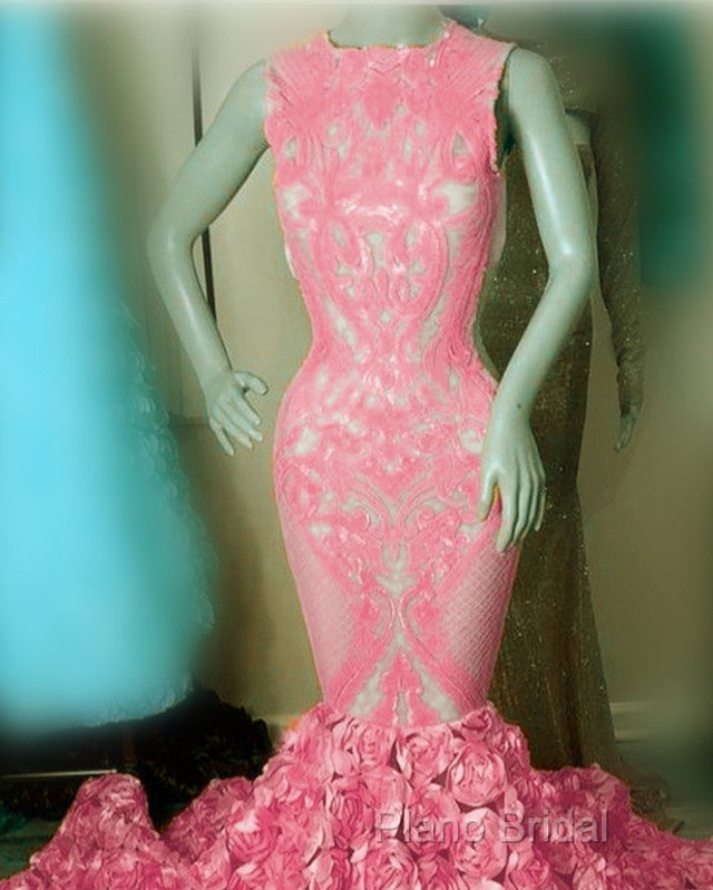 Iridescent Sequins Pink Rosette Mermaid Formal Prom Dresses Secondary image