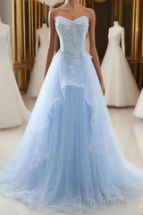A-Line Sexy Floral Engagement Formal Prom Birthday Dresses Strapless Sleeveless Sweep / Brush Train Lace with Pleats Lace Insert