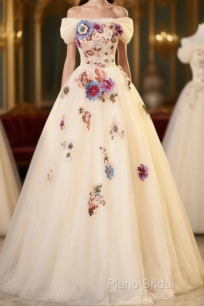 Ivory Ball Gown With Flowers Sweetheart Formal Dresses, Lovely Sweet 16 Dresses Party Dresses Main image