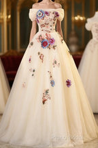 Ivory Ball Gown With Flowers Sweetheart Formal Dresses, Lovely Sweet 16 Dresses Party Dresses