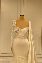 Ivory One Shoulder Asymmetric Formal Prom Dresses with Ruffles