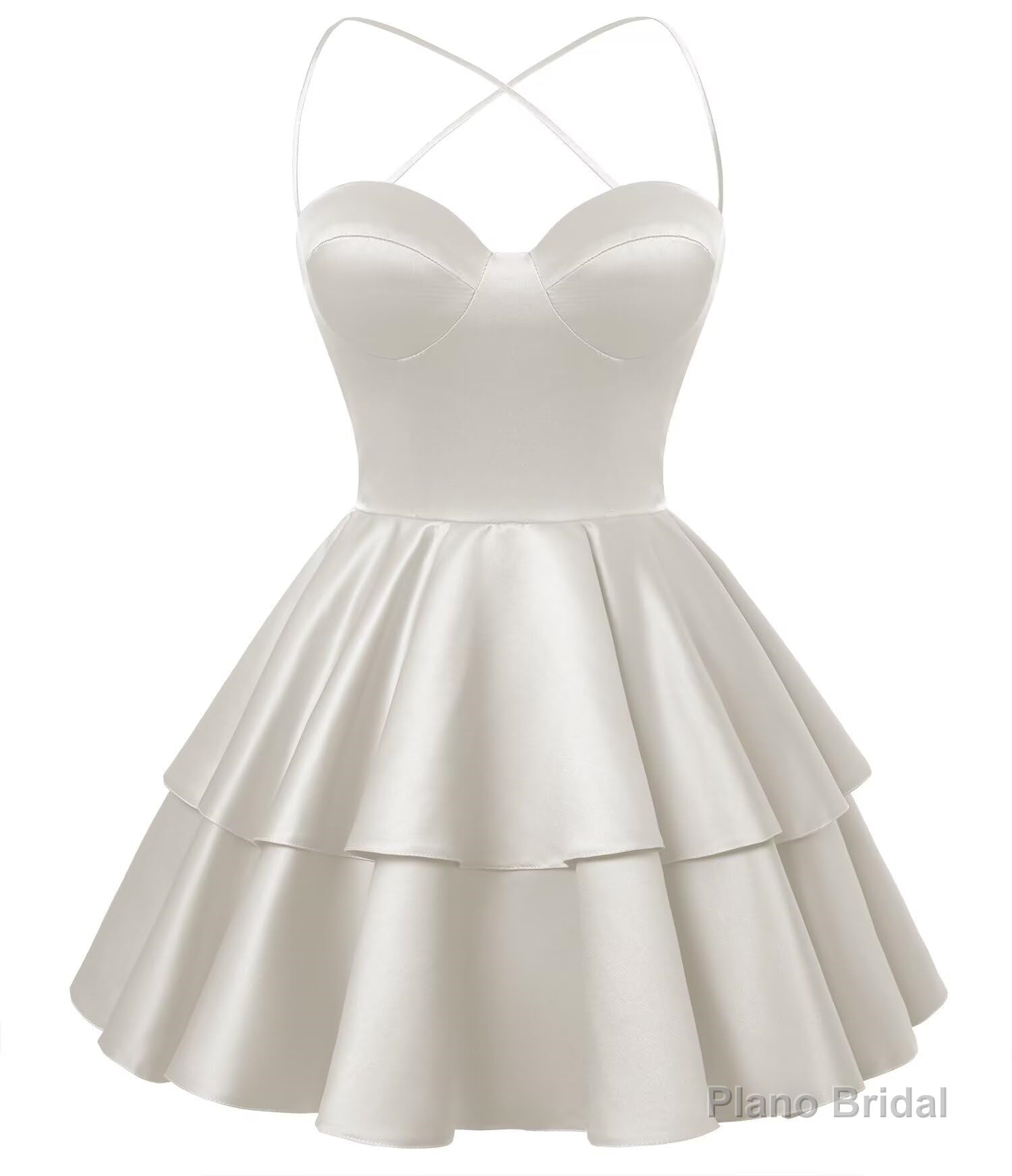 Ivory Satin Homecoming Dress Sweetheart Neck Tiered Short Graduation Dresses Secondary image