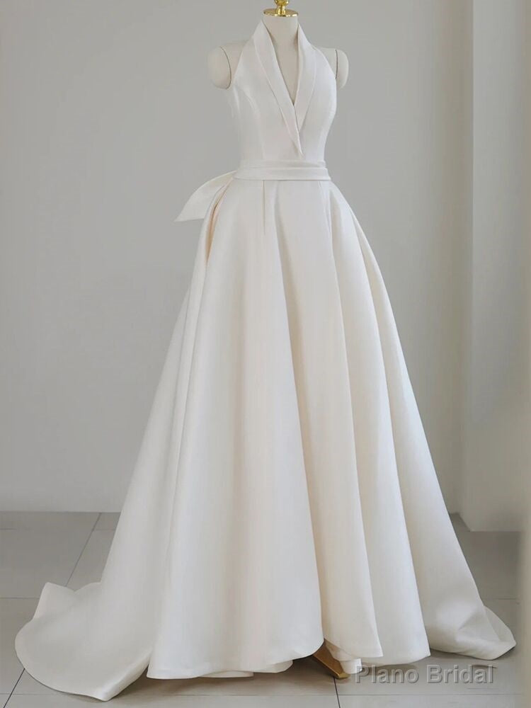 Ivory Satin V-neck Wedding Dress Main image