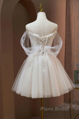 Ivory Sweetheart Tulle Short Party Dresses, Ivory Tulle With Lace Homecoming Dresses