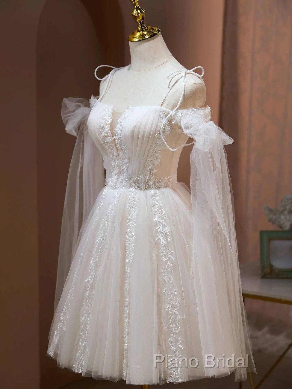 Ivory Tulle Knee Length With Lace Short Formal Prom Dresses, Cute Ivory Party Dresses Secondary image