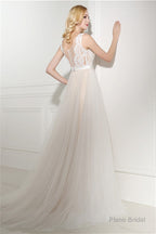 Ivory Tulle Lace Scoop Neck Floor Length Wedding Dresses
