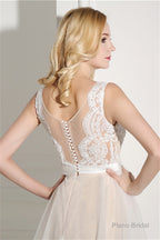 Ivory Tulle Lace Scoop Neck Floor Length Wedding Dresses