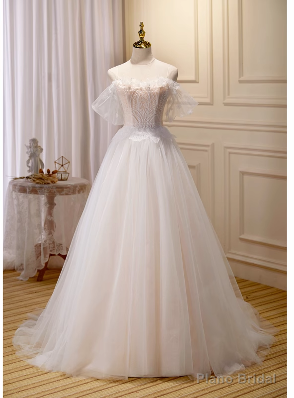 Ivory Tulle Lace Spaghetti Straps Beading Wedding Dress Main image