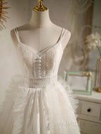 Ivory V Neck Tulle Lace Short Formal Prom Dresses Lace Cocktail Dresses