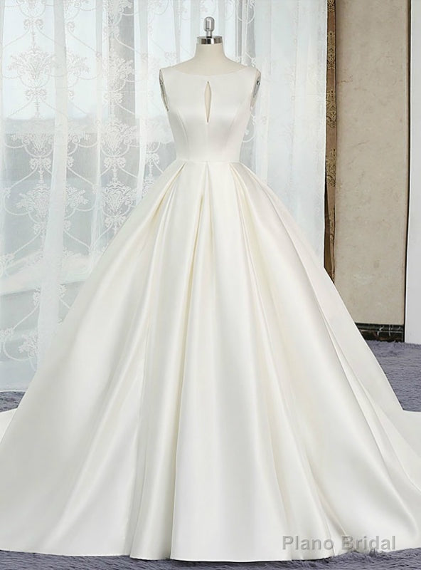 Ivory White Ball Gown Satin Cut Out Backless Wedding Dress Main image