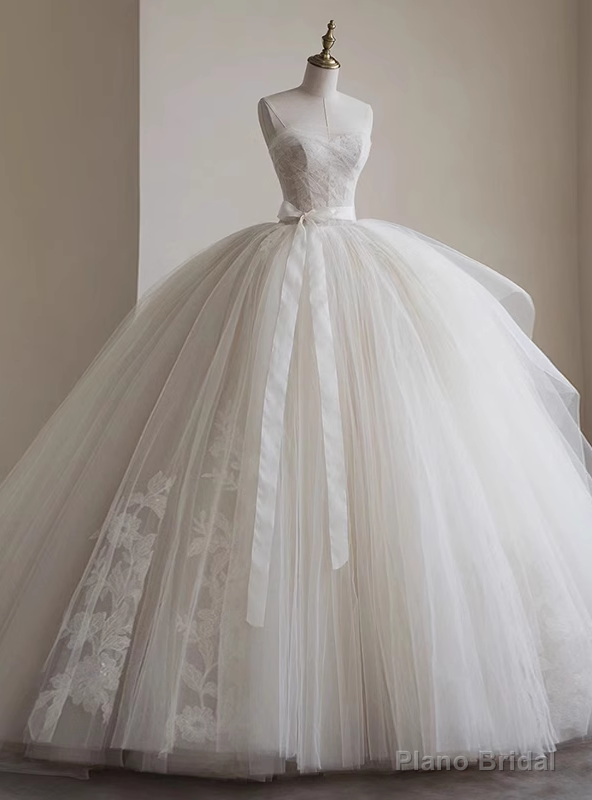 Ivory White Tulle Strapless Ball Gown Wedding Dress Main image