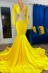 Jewel Mermaid Lace Sequined Beaded Floor-length Long Sleeve Formal Prom Dress