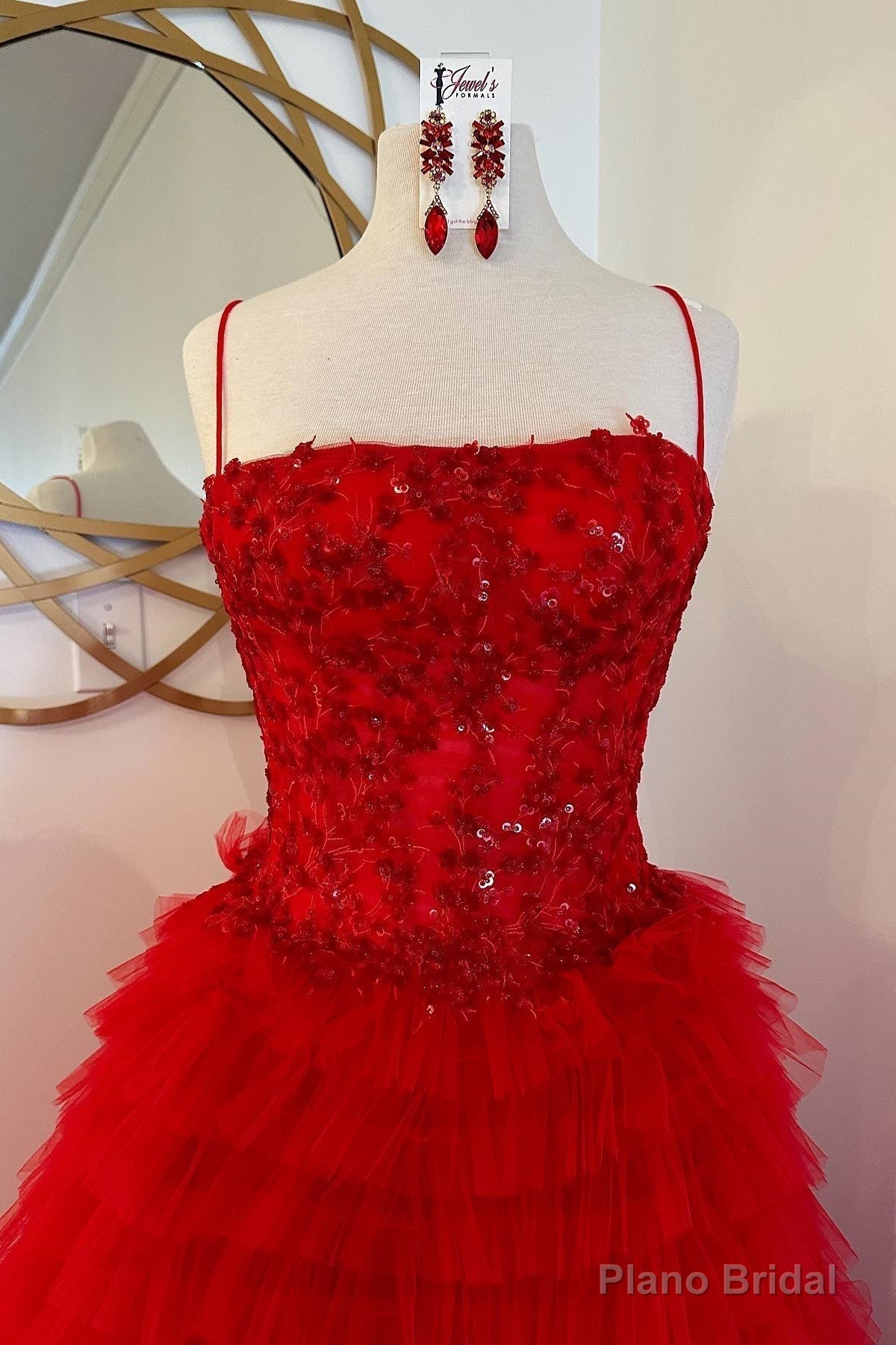 Red Beaded  Formal Dress with Slit