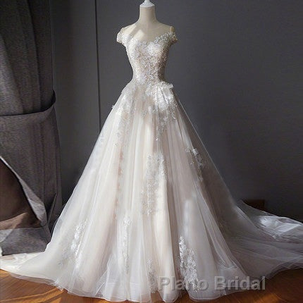 Ball Gown Off Shoulder Sleeveless Sweetheart Appliques Beading Tulle Wedding Dresses Secondary image