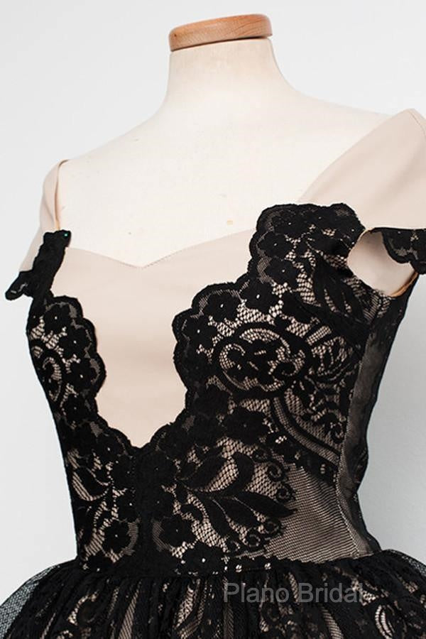 Knee-Length Cap Sleeves Homecoming Dresses With Black Lace