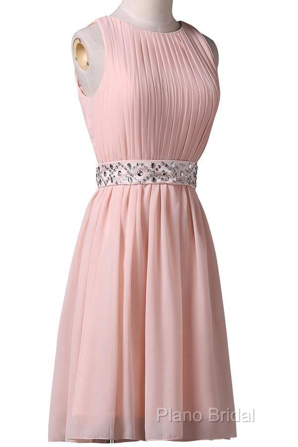 Knee-Length Sleeveless Pink Homecoming Dresses With Beading Waist Secondary image