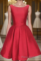 A-Line Sleeveless Scoop Sash Satin Mini Homecoming Dresses