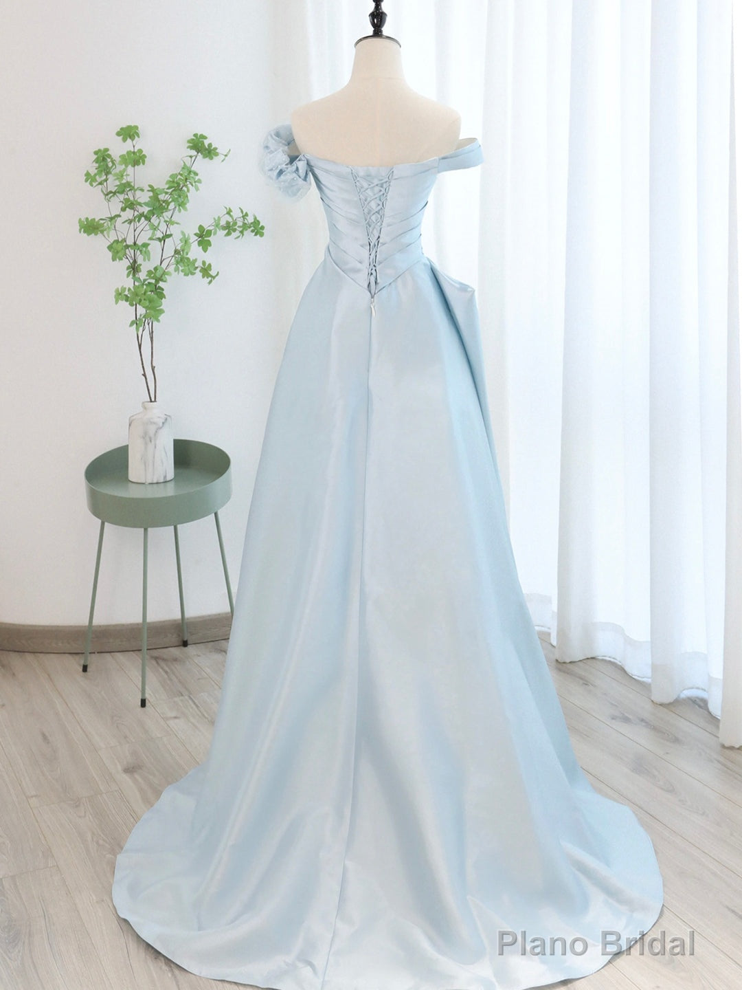 Blue Satin Tulle Long Prom Dress, Off Shoulder Formal Evening Dress Secondary image