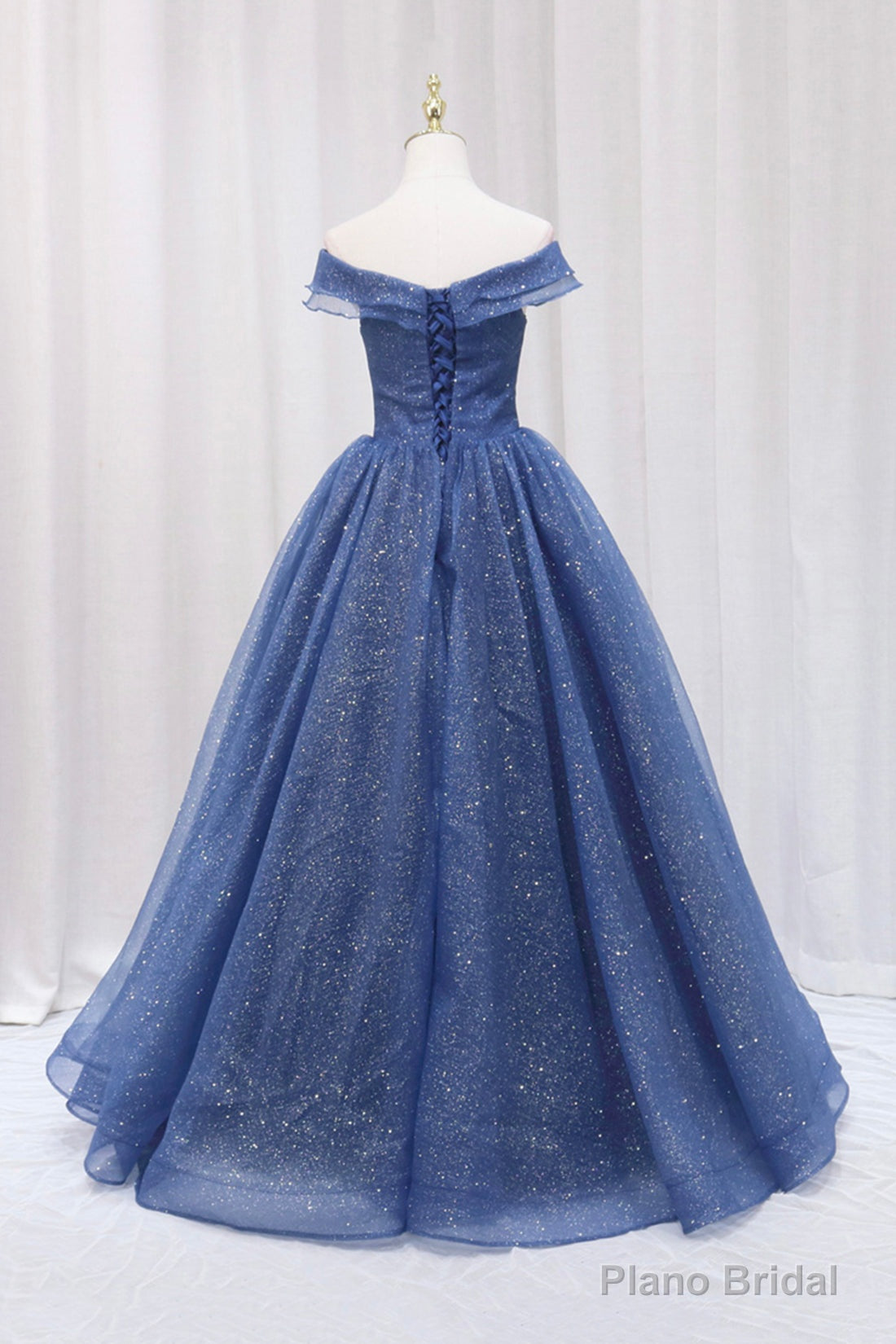 Blue Off the Shoulder Long Party Dress Evening Gown, Blue Junior Prom Dress Main image