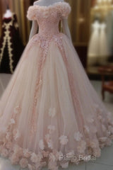 Lace Appliques Ball Gown Quinceanera Dresses Tulle Flowers