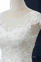 Lace Beaded Cap Sleeve Trumpet Wedding Dresses