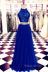 Lace Crop Top Tulle Formal Prom Dresses Two Piece Evening Gowns Beaded Sashes