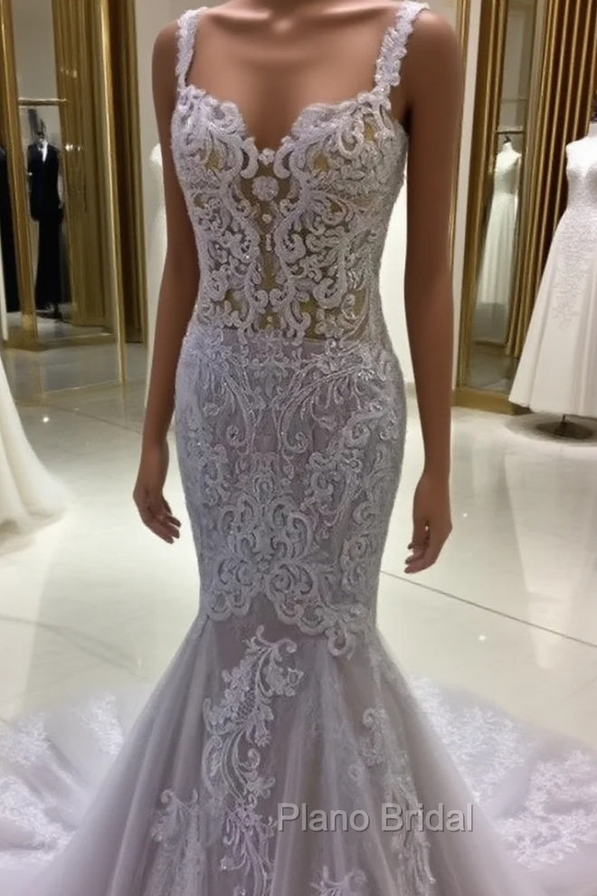Lace Embroider Wedding Dresses Mermaid Sweetheart Spaghetti Straps Main image