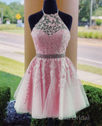 Lace Embroidery Halter Tulle Homecoming Dresses Cross Back