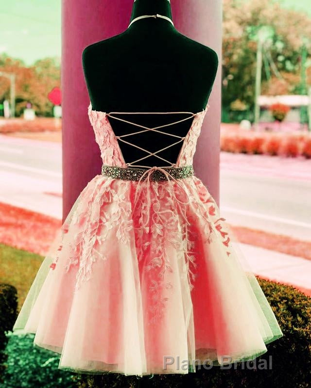 Lace Embroidery Halter Tulle Homecoming Dresses Cross Back