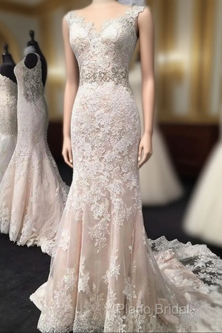 Lace Mermaid Wedding Dresses Sleeveless With Open Back Main image