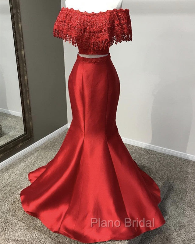 Lace Off Shoulder Mermaid Two Piece Formal Prom Dresses Secondary image