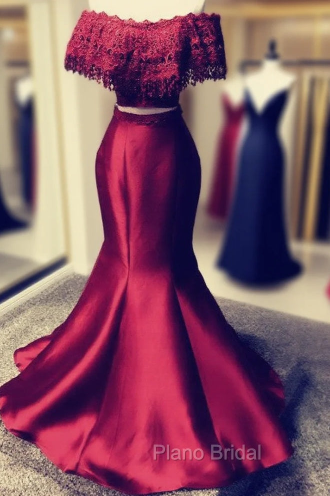 Lace Off Shoulder Mermaid Two Piece Formal Prom Dresses Main image