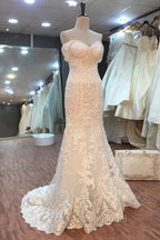 Lace Off Shoulder Mermaid Wedding Dresses Removable Skirt