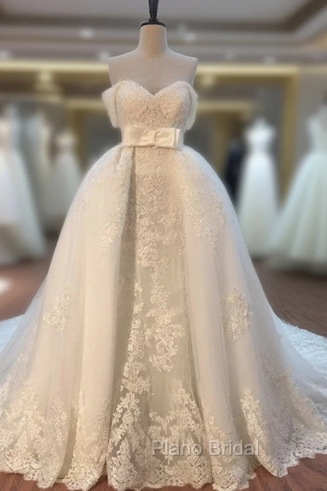 Lace Off Shoulder Mermaid Wedding Dresses Removable Skirt Main image