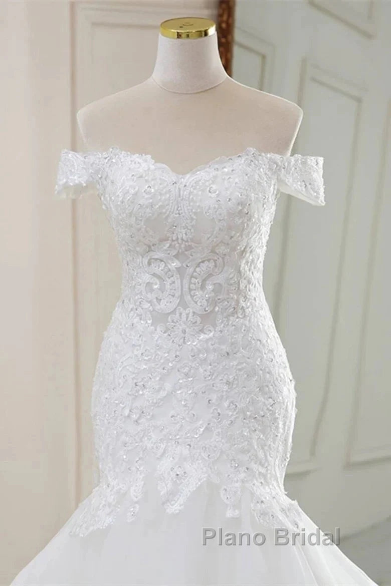 Lace Off-The-Shoulder Trumpet Long Wedding Dresses