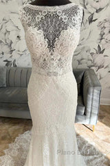 Lace Open Back Mermaid Long Wedding Dresses