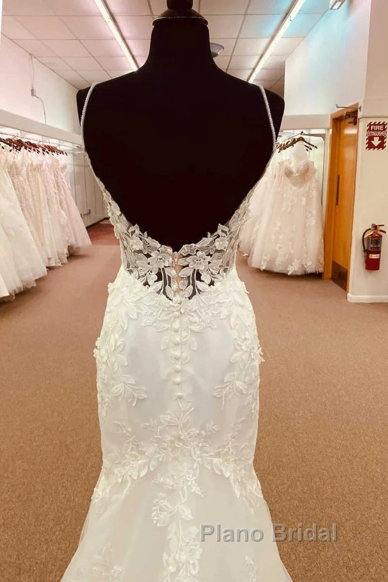 Lace Straps Backless Trumpet Long Wedding Dresses Secondary image