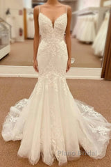 Lace Straps Backless Trumpet Long Wedding Dresses