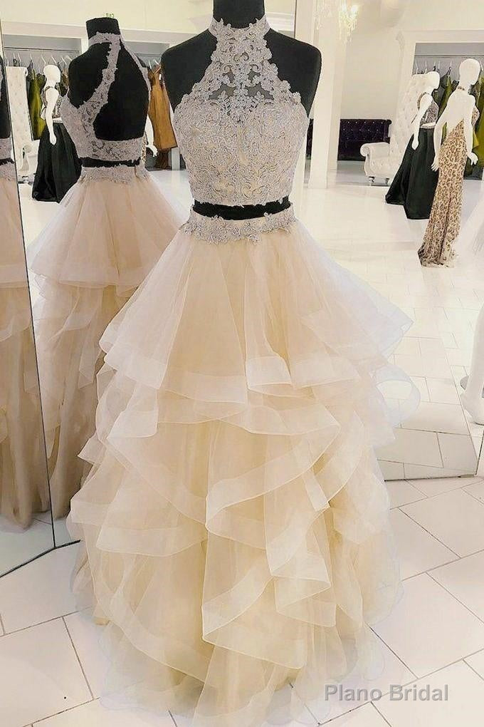 Lace Two-piece Champagne Prom Dresses with Horsehair Skirt,Quinceanera Dress,Birthday Dresses Main image