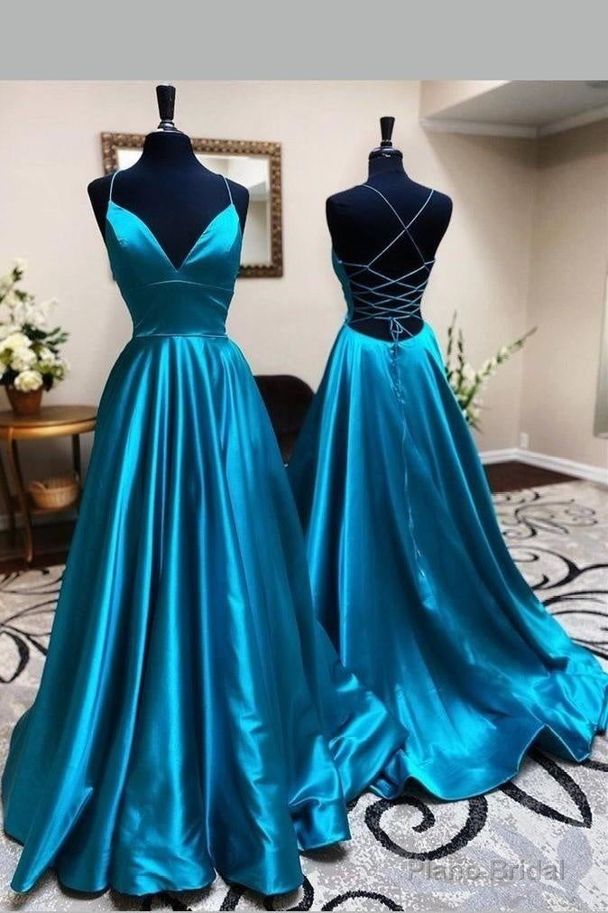 Lace-up Back Blue Prom Dresses Long vestido de noite Main image