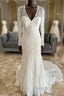 Lace V-Neck Lace-Up Back Long Sleeve Mermaid Wedding Dresses