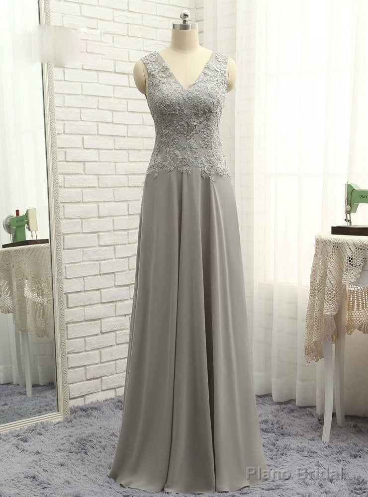 Latest Gray Mother Of The Bride Dresses A-line V-neck Chiffon Lace Main image