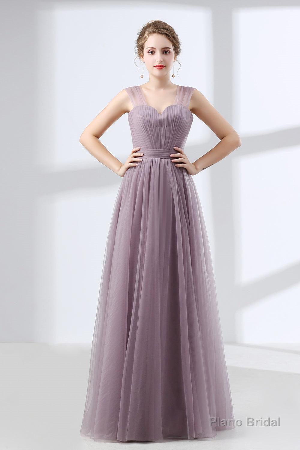 Lavender A-Line Sweetheart Floor-Length Tulle Pleated Bridesmaid Dresses Main image